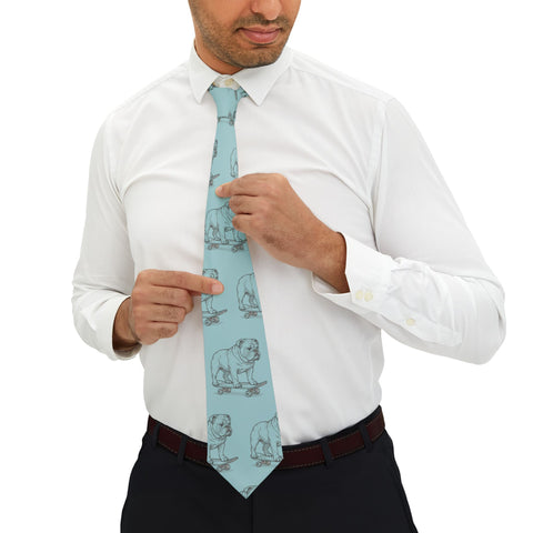 Skateboarding Bulldog Necktie, Fun Tie for Dog Lovers, Unique Gift, Casual Dress Attire, Pet-Themed Accessories, Men's Fashion